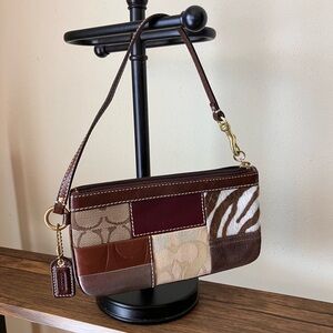 Coach Patchwork Leather Wristlet in Brown and Cream